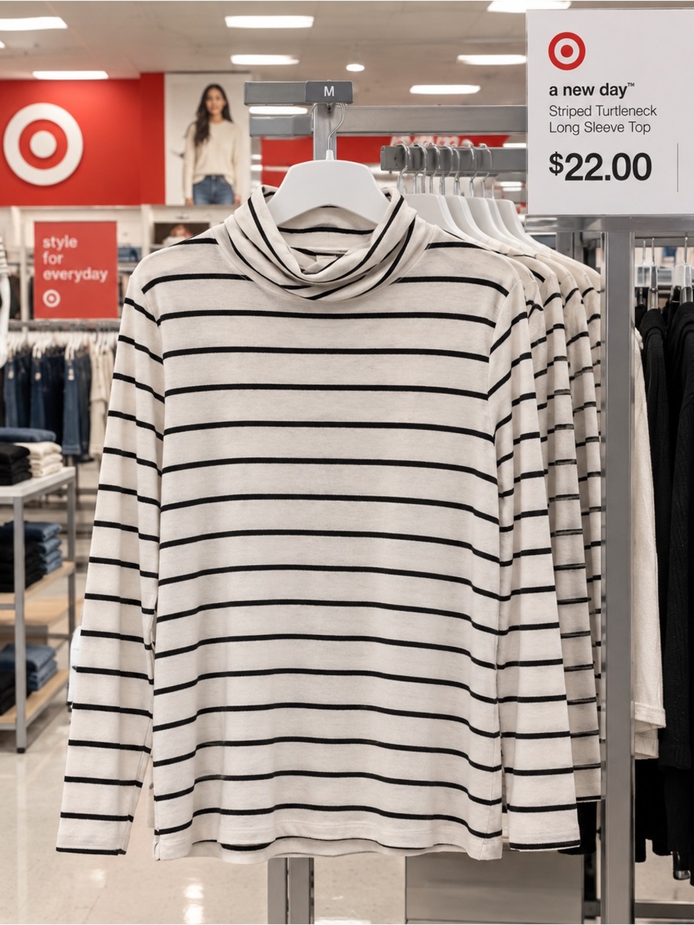 a new day Cream and Black Striped Turtleneck Long Sleeve Top